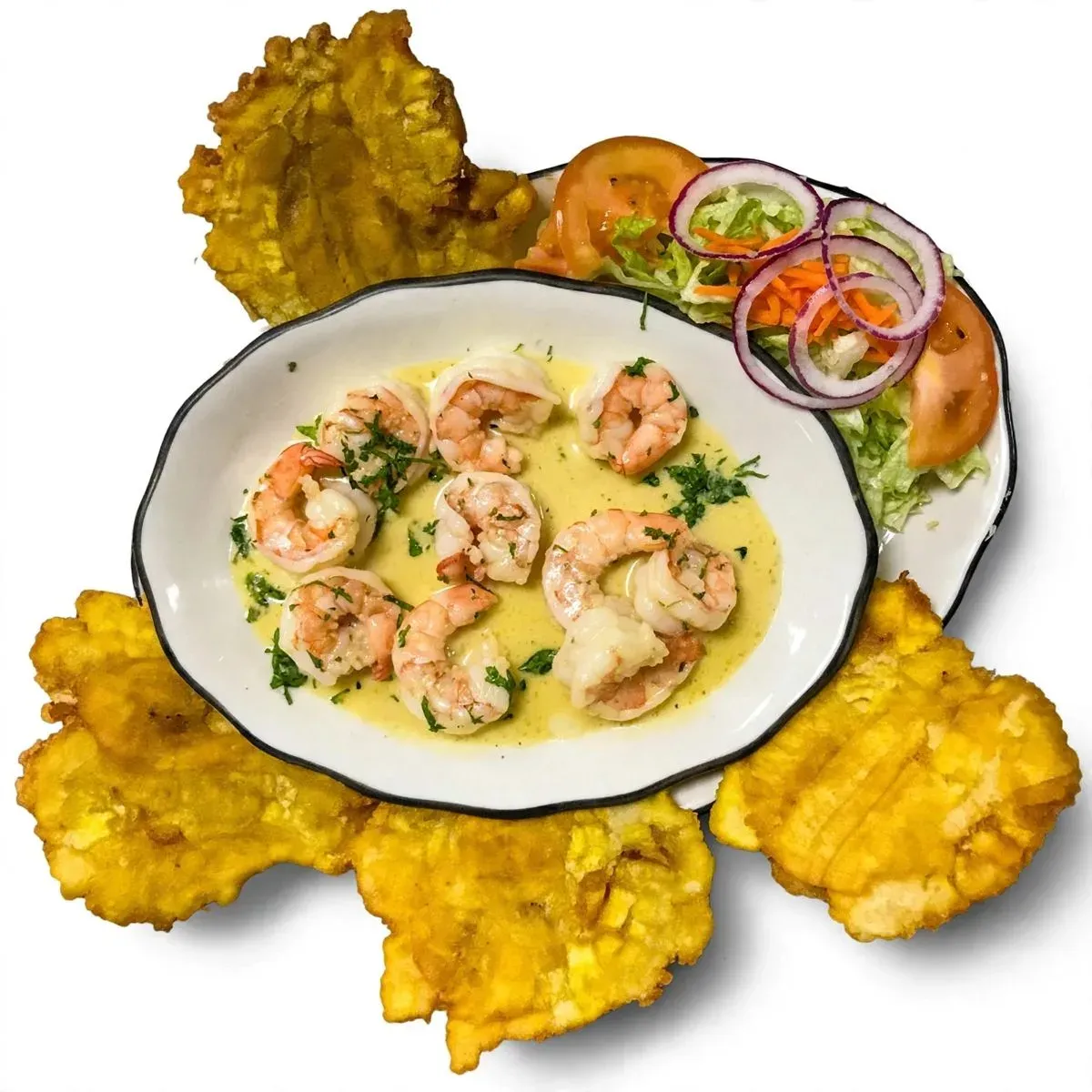 Camarones al Ajillo con Ensalada
